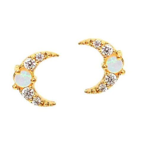 Moon Studs Opal Center Cz Accents