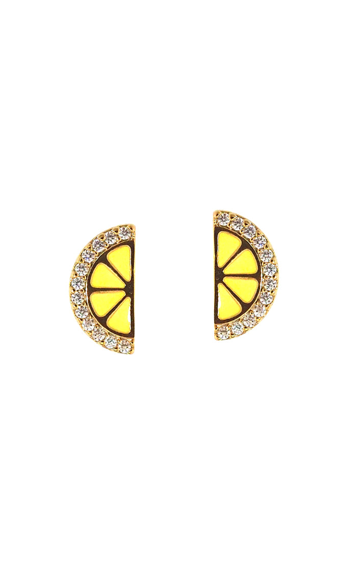 Lemon Slice Stud with CZ Accents - Clear/Yellow