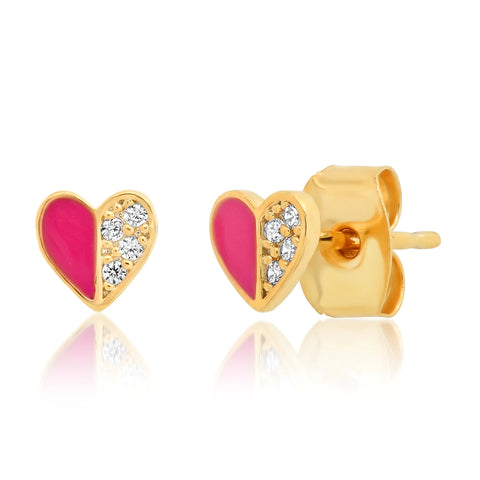 Heart Enamel Studs w Pave Accents