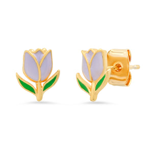 Lavender Enamel Tulip Flower Studs - Lavender